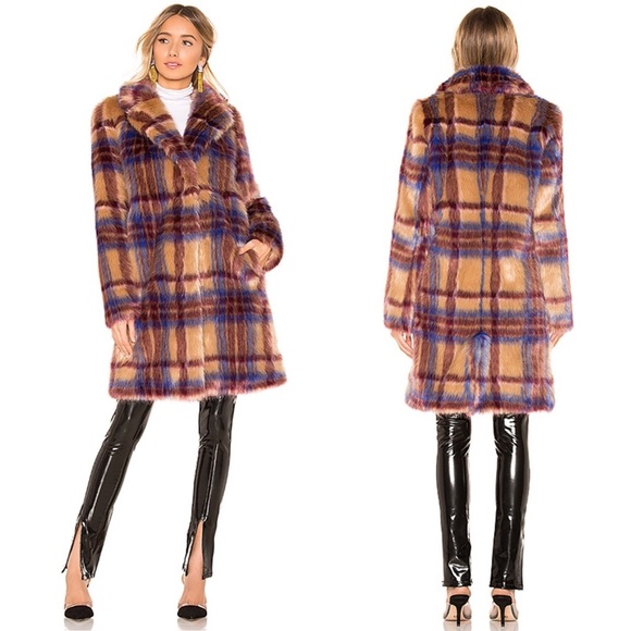 Majorelle Fifi Faux Fur Plaid Tartan Coat - Picture 2 of 6